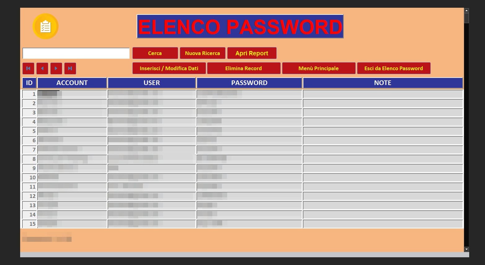 Elenco Password - Software Gestione Password